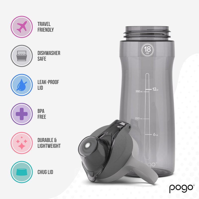 Pogo BPA-Free Tritan Plastic Water Bottle with Chug Lid, 18 Oz, Grey - Image 2